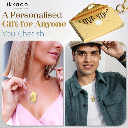 ikkado Custom Envelope Necklace with Love Letter Pendant – Personalised Locket Jewellery for Women – Gift for Birthday, Mother’s Day, Valentine’s, Christmas (Gold) Locally Made (USA)