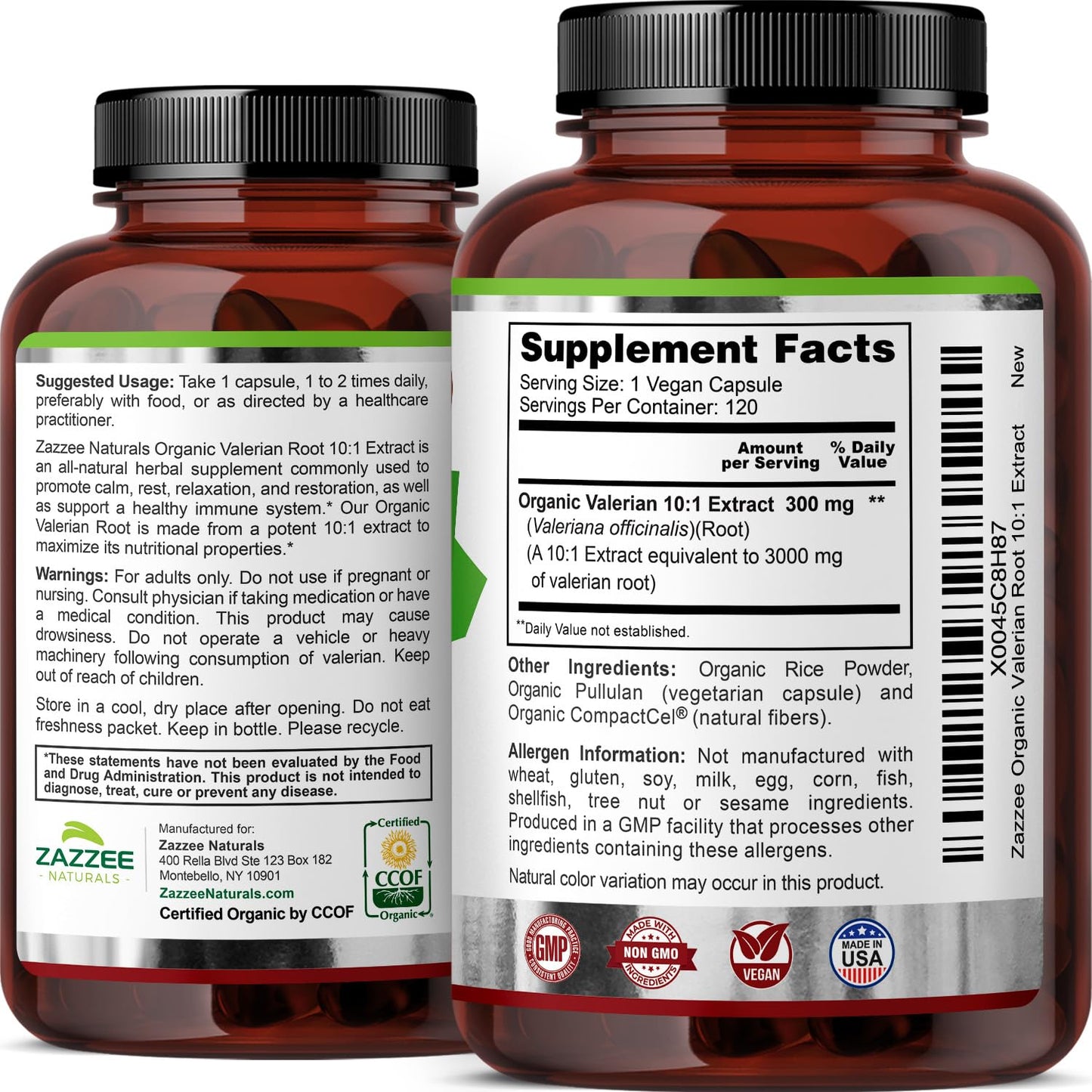 Zazzee USDA Organic Valerian Root 10:1 Extract, 3000 mg Strength, 120 Vegan Capsules, 4 Month Supply, Valeriana officinalis, 10X Potency, 100% Vegetarian, All-Natural, Non-GMO, Made in The USA