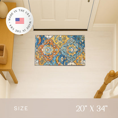 Maples Rugs Sutton Oriental Area Rugs – Made in USA – Washable, Non Slip Indoor Carpet for Entryway, Foyer, Kitchen, and Bathroom, 20" x 34", Blue/Orange