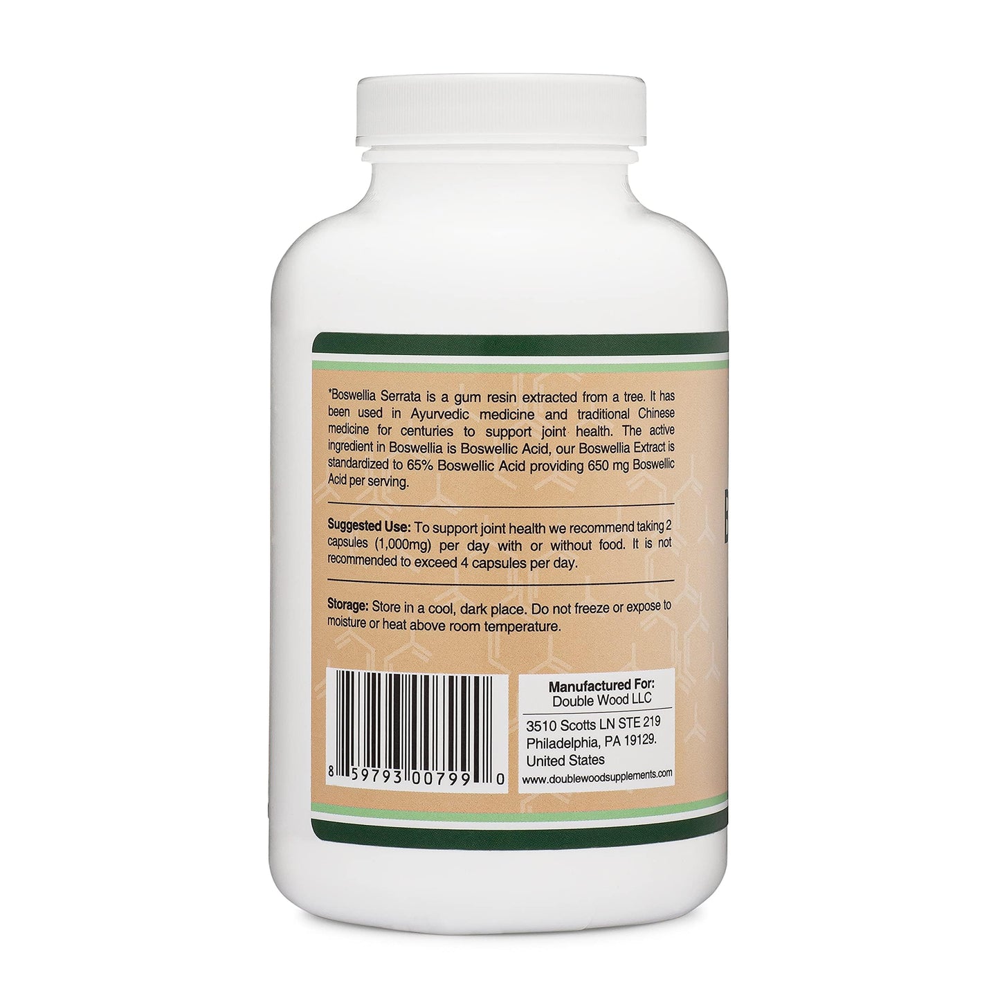 Boswellia Serrata - 240 Capsules (Max Strength 1,000mg of 65% Boswellic Acid Extract) Boswellia Extract Capsules (Joint Support Supplement for Joint Health) Third Party Tested by Double Wood