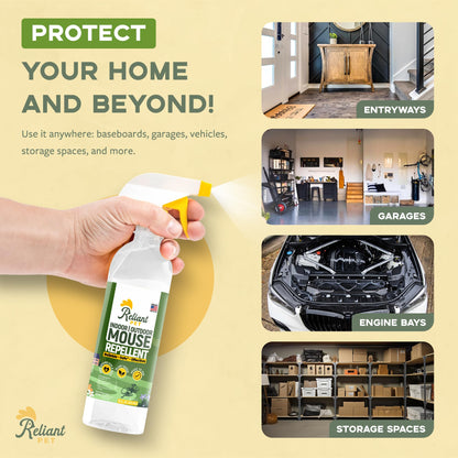 Reliant Pet Peppermint Oil Mouse Repellent Spray 16oz - Natural Mice Deterrent for Indoor & Outdoor Use - Mouse Repellent Spray for Home, Car Engines, RV - Pet Safe Pest Control - Made in USA