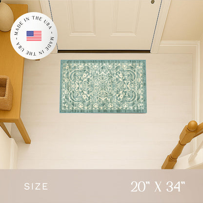 Maples Rugs Pelham Transitional Area Rugs - Made in USA - Washable, Non Slip, Indoor Carpet for Entryway, Foyer, Kitchen, and Bathroom, 1'8 x 2'10, Light Spa
