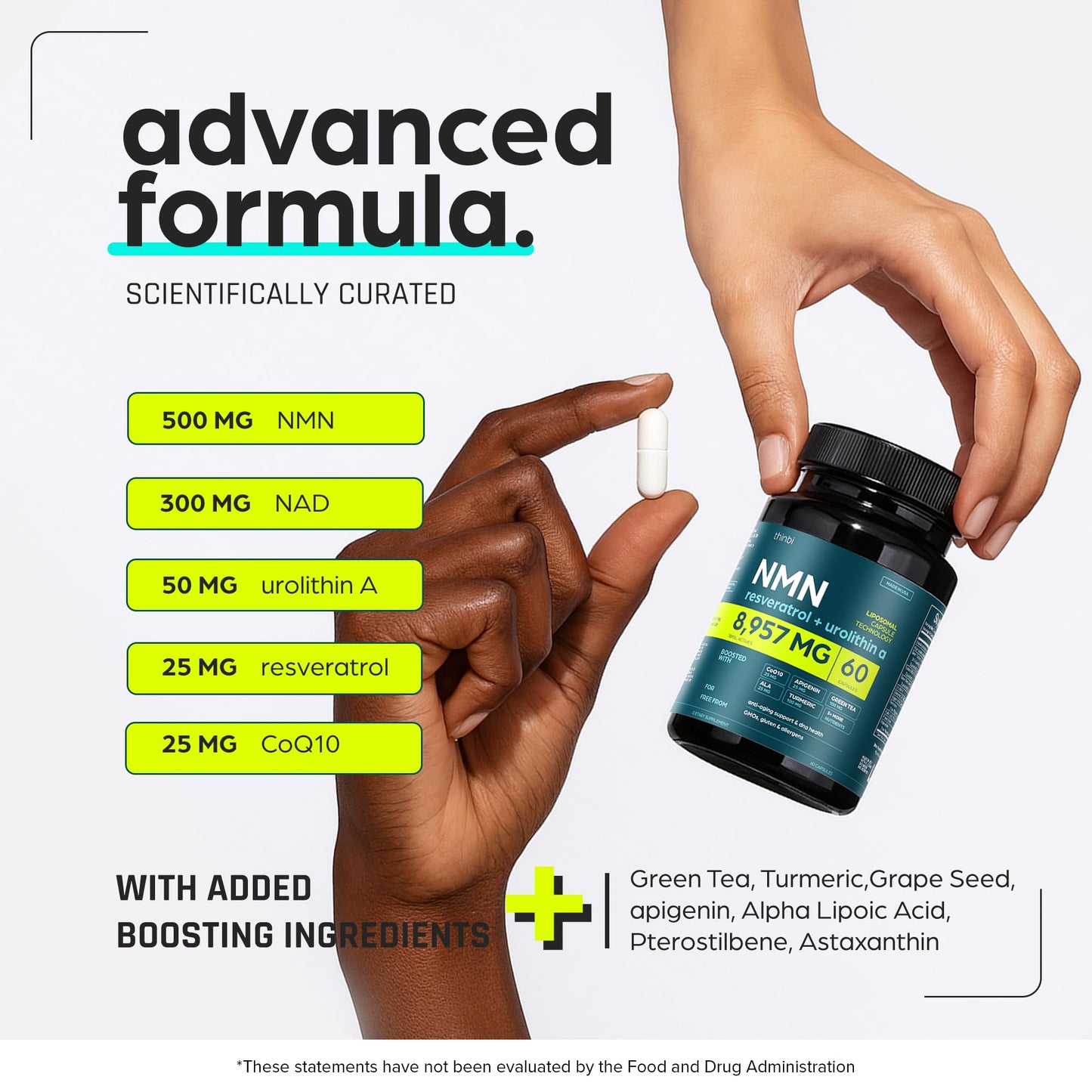 NMN Supplement 8957mg with Real NAD+ Not Just a Booster | Urolithin A, Resveratrol, CoQ10, Alpha Lipoic Acid, Green Tea Extract | Cellular Longevity & Energy Support for Men & Women