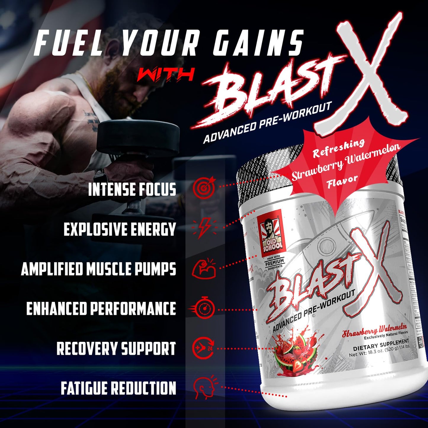 Blast X Advanced Pre Workout Powder, Intense Energy Booster Preworkout for Men & Women, Natural Caffeine + ZumXR®, Beta Alanine, Citrafuze™, L-Citrulline & Taurine for Strength, Focus & Endurance