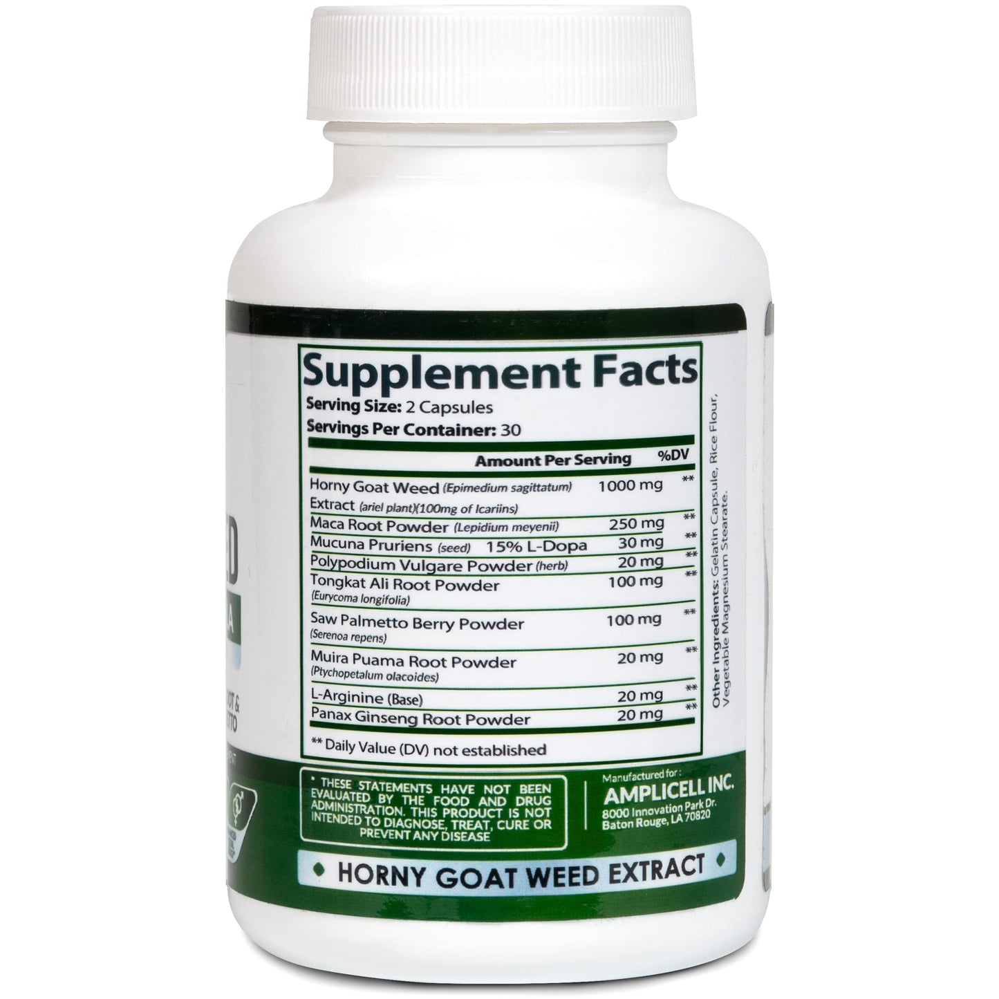 AMPLICELL Horny Goat Weed with Maca Root, Tongkat Ali, L-Arginine & Panax Ginseng – Male Performance & Libido Booster Supplement – Energy, Stamina & Vitality Pills for Men & Women – 60 Capsules