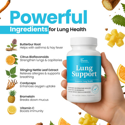 DR VITAMIN SOLUTIONS Lung Detox Supplement for Men & Women - 10-in-1 Blend w/Vitamin C & Butterbur Root - Supports Lung Health & Respiratory Function - Improves Breathing, Oxygen Flow - 30 Vegan Caps