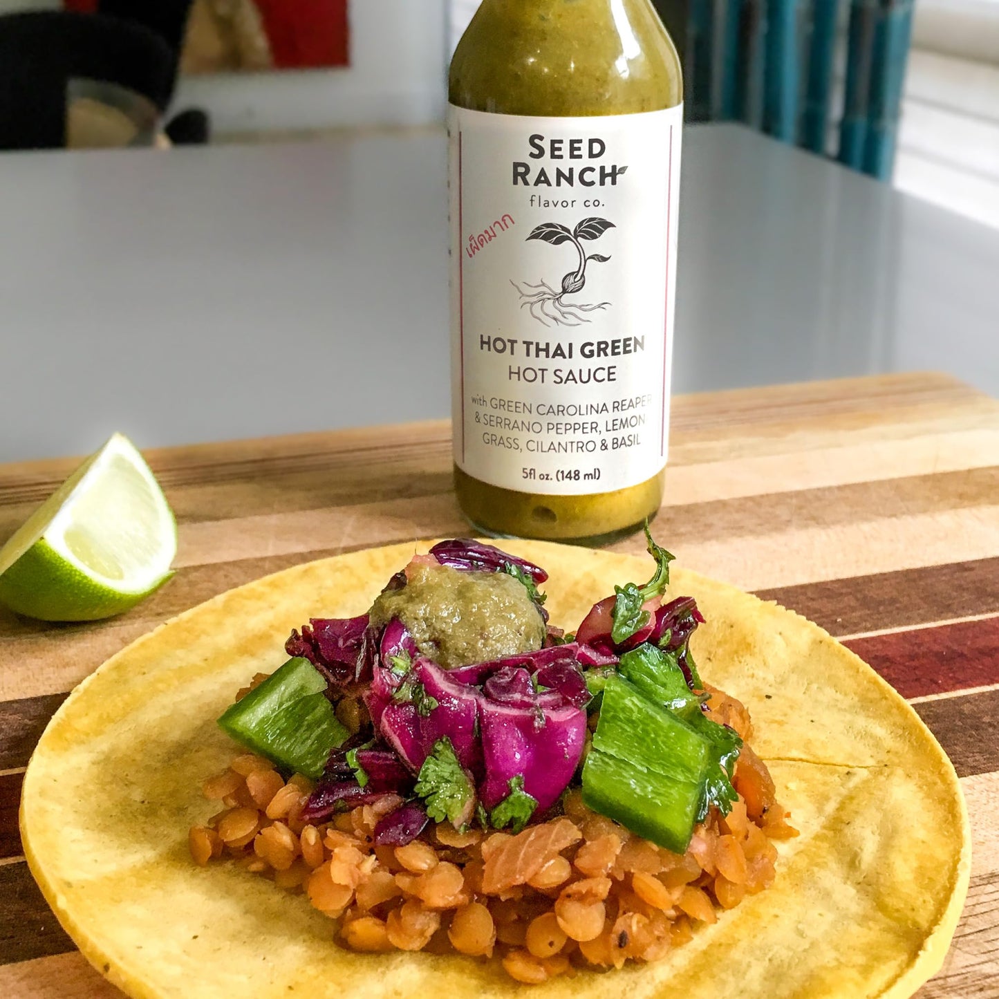 Seed Ranch Hot Thai Sauce, 5 Fl Oz - Spicy Heat - Featured on Hot Ones, Green Carolina Reaper Pepper, Organic Gourmet Hot Sauce - Vegan, Non-GMO, Gluten-Free, Proteins, Rice Bowls, Noodles & Breakfast