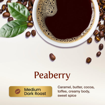 KONA EARTH - Peaberry, 100% Kona Coffee, Whole Farm-Fresh Medium Dark Roast Coffee Beans, Micro-Batch-Roasted, 1 lb., Pack of 1
