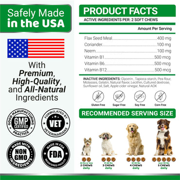 Flea and Tick Prevention for Dogs Chewables - 170 Treats - Natural Dog Flea and Tick Treatment Chewable Supplement - Oral Pills - All Breeds & Ages - Soft Chews - Made in USA - Bacon Flavor