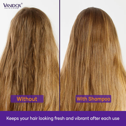 VANIDOX Sulfate Free Brass Toning Purple Shampoo and Conditioner Set for Blondes, Brown Highlighted, or Bleached Hair, Infused with Purple Rice Extract (16 fl oz each)