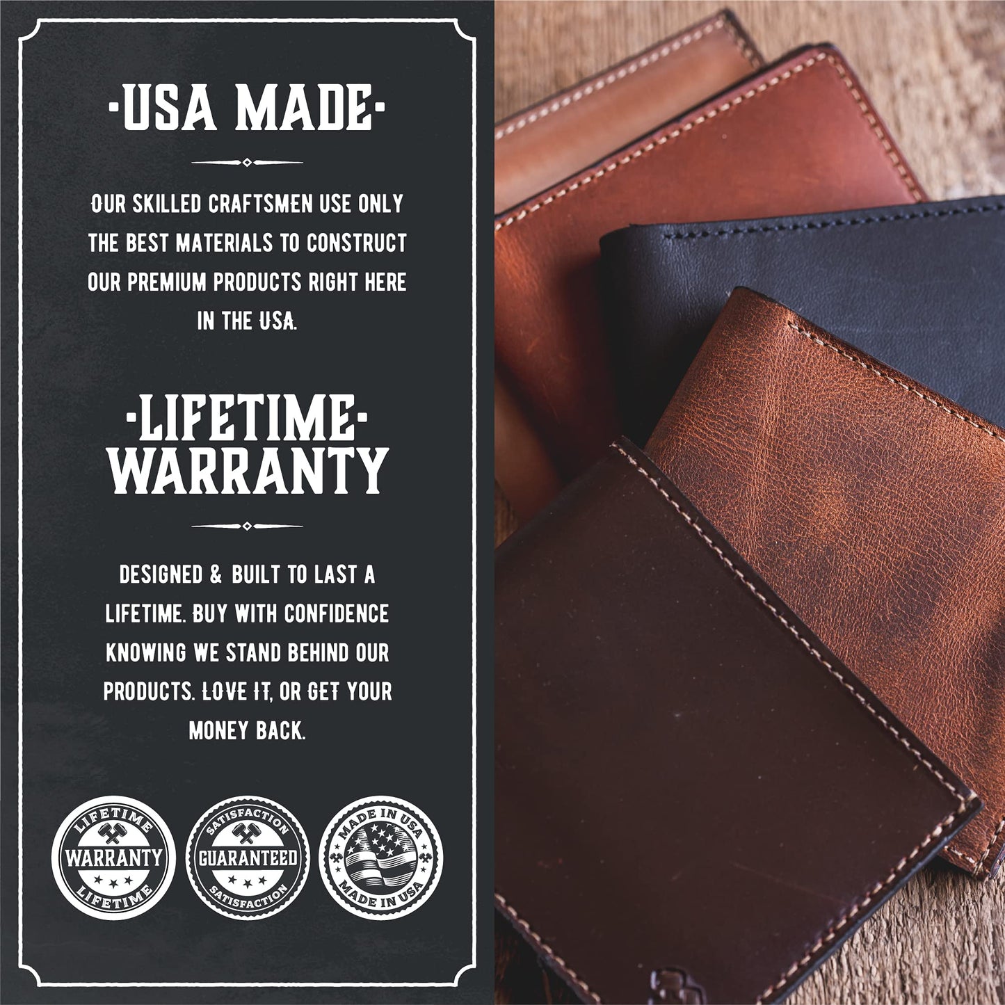 Main Street Forge Bifold Leather Wallet For Men | Made in USA | Mens Bifold Wallets | American Made | Midnight Black