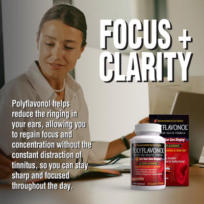 Polyflavonol with Bioflavonoids, Tinnitus Relief, Unique Ear Health Formula, Ringing Ears Support, Supports Circulation in Inner Ear, Promotes Hearing Health, 90 Capsule, 30 Servings
