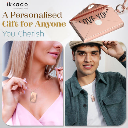 ikkado Custom Envelope Necklace with Love Letter Pendant – Personalised Locket Jewellery for Women – Gift for Birthday, Mother’s Day, Valentine’s, Christmas (Rose Gold) Locally Made (USA)