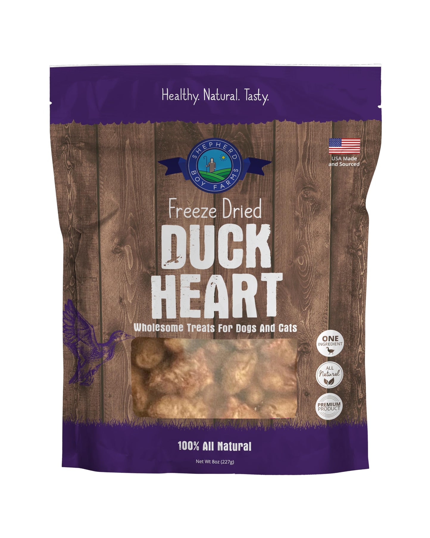 Shepherd Boy Farms Freeze Dried Dog and Cat Treats, Duck Heart, All Natural Single Ingredient Freeze-Dried Dog Treat & Snacks, Made in USA, High Protein, Essential Nutrition of Raw Food, 8oz