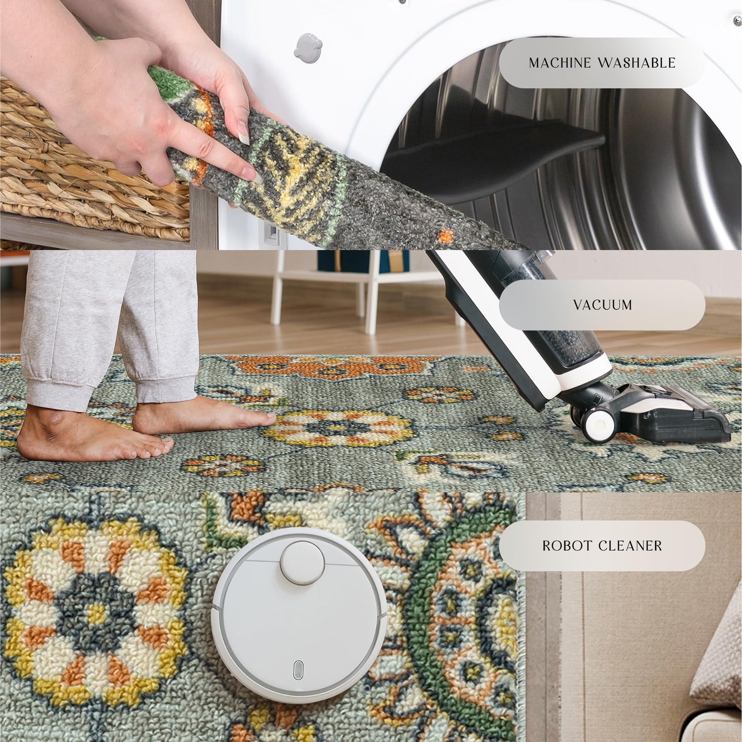 Maples Rugs Fleur Contemporary Motif Kitchen Rugs Non Skid Accent Area Carpet [Made in USA], Radiant Grey, 1'8 x 2'10