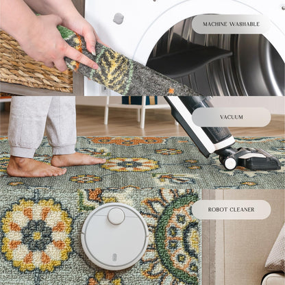 Maples Rugs Fleur Contemporary Motif Kitchen Rugs Non Skid Accent Area Carpet [Made in USA], Radiant Grey, 1'8 x 2'10