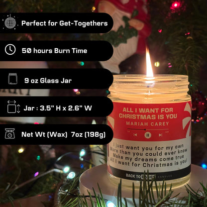 Back to Basics Candles | All I Want for Christmas - 9oz Soy Wax Xmas Tree Scented Candle for Home Decor, Birthday Gifts for Women, Men, Best Friend | Relaxing Aromatherapy Made in USA