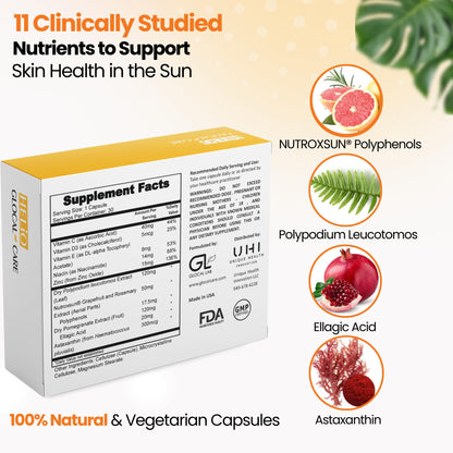 GlocalCare Helio – Antioxidant-Rich Sun Defense & Skin Rejuvenation Supplement with Polypodium, Nutroxsun, Astaxanthin & Pomegranate Extract - Fights Photoaging & Oxidative Stress - (30 Capsules)