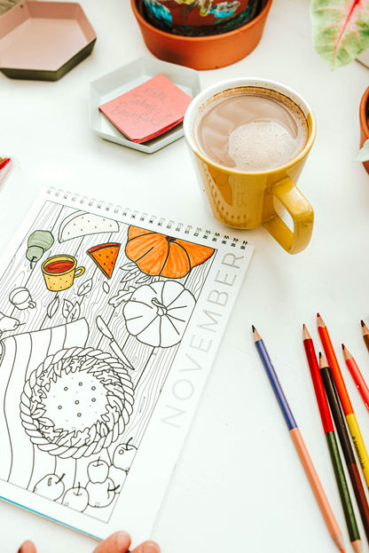 A Brighter Year Adult Coloring Book Perpetual Calendar – Creative & Mindful 12-Month Undated Coloring Calendar for Adults & Kids – Thick Paper + Lay Flat Design