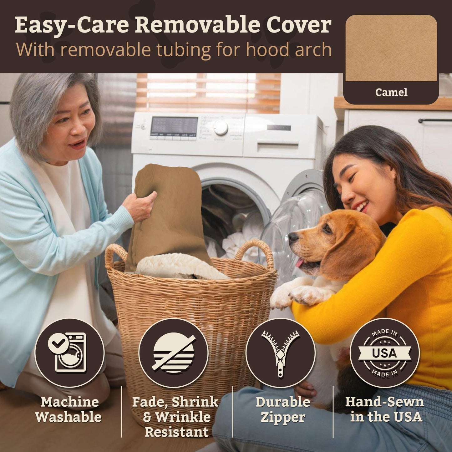 Snoozer Pet Products Luxury Rectangle Cozy Cave Dog Bed with Microsuede, Small, Camel