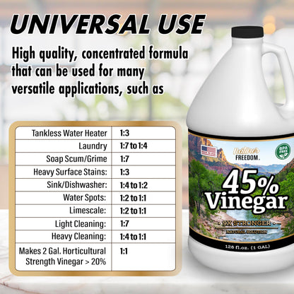 Nature's Freedom 45% Concentrated Vinegar, 1 Gallon - Dilutes to 9 Gallons - 9x Strength Multi-Purpose Solution