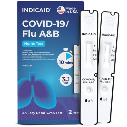 INDICAID COVID-19/Flu A and B 3-in-1 Combo Rapid Antigen Test – FDA 510(k)-Cleared - Results in 10 Minutes - Made in USA - 2 Tests - OTC for Home and Business - Easy to Use - FSA/HSA Approved Product