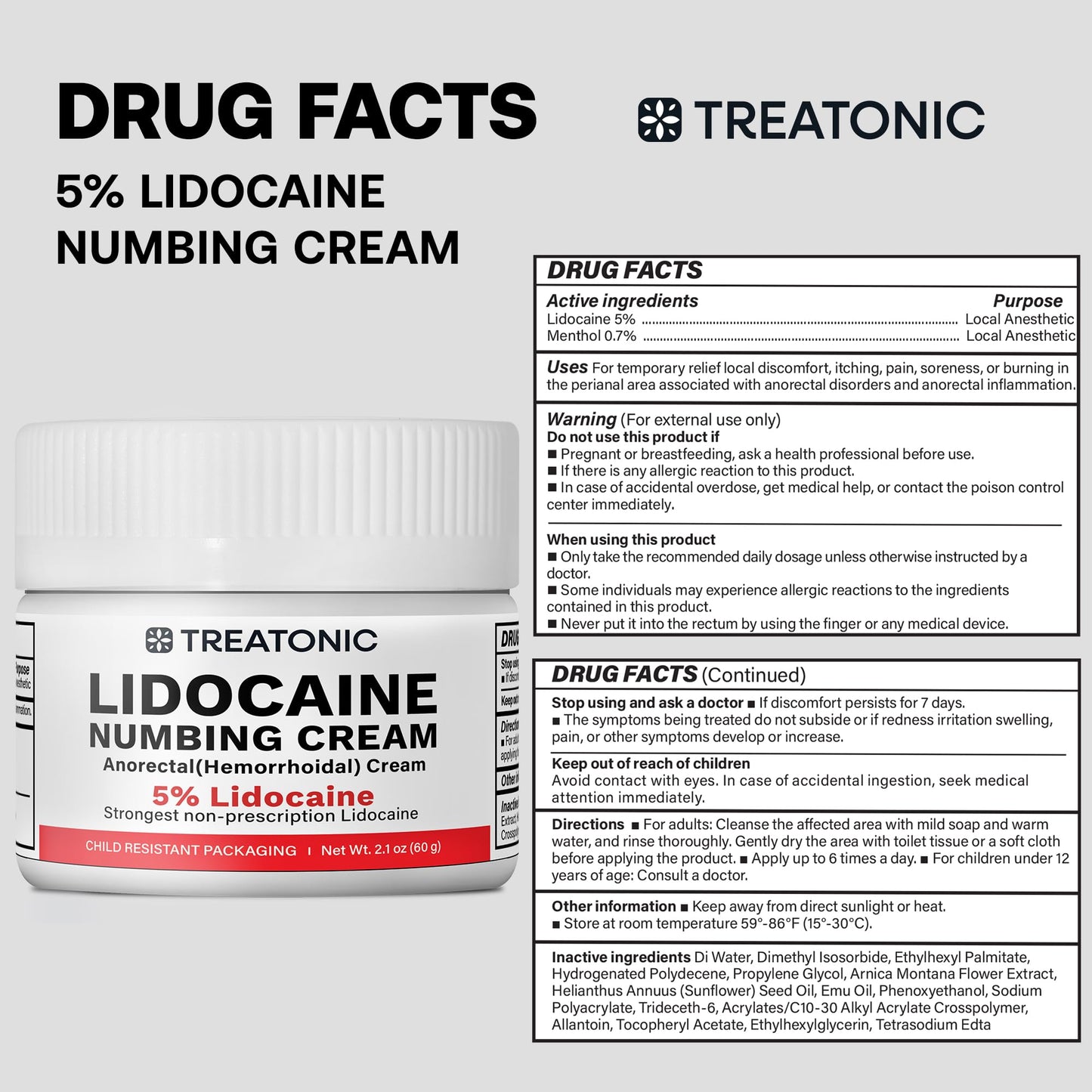 5% Lidocaine Numbing Cream: Lidocaine Cream Maximum Strength for Pain Relief, Itching, Burning, Soreness, Hemorrhoid - Fast Acting & Long Lasting Numbing Cream- 2.1 oz (2-Pack)