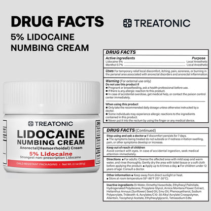 5% Lidocaine Numbing Cream: Lidocaine Cream Maximum Strength for Pain Relief, Itching, Burning, Soreness, Hemorrhoid - Fast Acting & Long Lasting Numbing Cream- 2.1 oz (2-Pack)