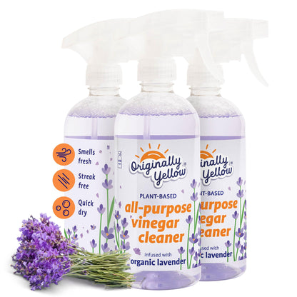Originally Yellow Lavender Vinegar All Purpose Cleaning Spray | Distilled Cleaning Vinegar For Every Room In the House | Plant-Derived All Purpose Cleaner | Living Room, Bathroom, & Kitchen | 3 Pack
