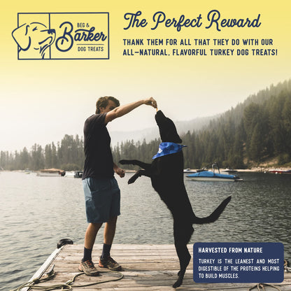 Beg & Barker Turkey Jerky for Dogs - Dog Training Treats - Natural Dog Treats Made in The USA - Grain Free, Diabetic-Friendly, High Protein, Sugar-Free