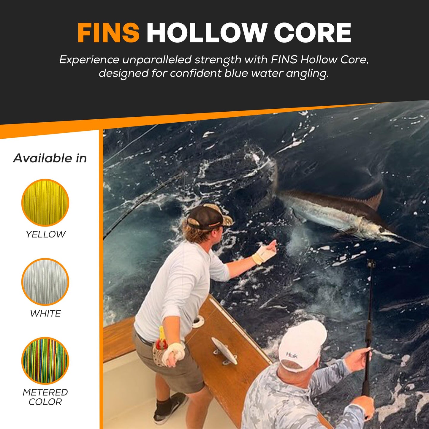 FINS Hollow Core Braided Fishing Line - USA Made, Spliceable Braid for Bluewater Angling, Superior Knotless Leader Transition - 16-Strand for Increased Reel Capacity - White - 130 lb - 100 Yds