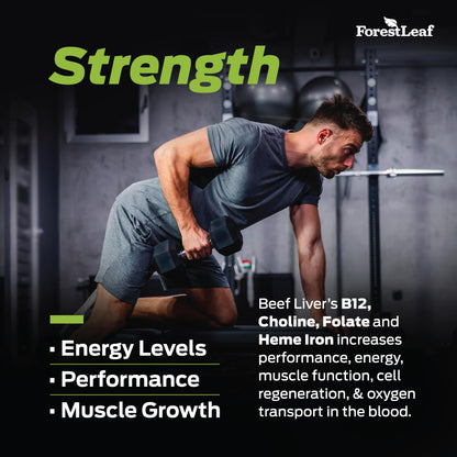 ForestLeaf Grass Fed Beef Liver Capsules, 3000mg Per Serving, Supports Full Immunity & Body Wellnes, Cleansing, Digestion, Natural Iron, Vitamin A and B12, Freeze Dried Beef Liver Supplement, 180 Caps