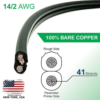 NATIONAL Wire&Cable 14/2 Low Voltage Landscape Lighting Copper Wire - Made in USA - 14-Gauge 2-Conductor - 200 Feet