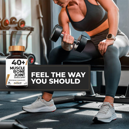 40+ MUSCLE BONE JOINT ADVANCED SUPPORT Prevents Muscle Loss and Supports Bone, Joint, and Immune Health via Gut Health-Powered by Polycan Postbiotics Fermented Beta-Glucan (60 Capsules)