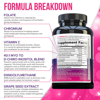 Vitauthority Women's Hormone Balance Supplement - 40:1 Myo-Inositol & D-Chiro Inositol Blend with DIM for Hormone Balance for Women - Women's Health Vitamin for Skin Energy & Cycle Support (1 Month)