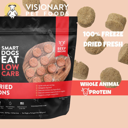 Visionary Pet Foods Beef Freeze Dried Real Meat Dog Treats, 310x Healthy Treats, Low Carb, Grain Free – Organic, Human Grade Food, Freeze Dried Dog Training Treats, Value Size 25oz