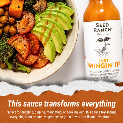 Seed Ranch Just Wingin' It Hot Sauce, 5 fl oz., Medium Heat, Datil and Savanna Peppers, Small-Batch Organic Gourmet Sauces, Vegan, Non-GMO, Gluten-Free, As Seen on Hot Ones S27