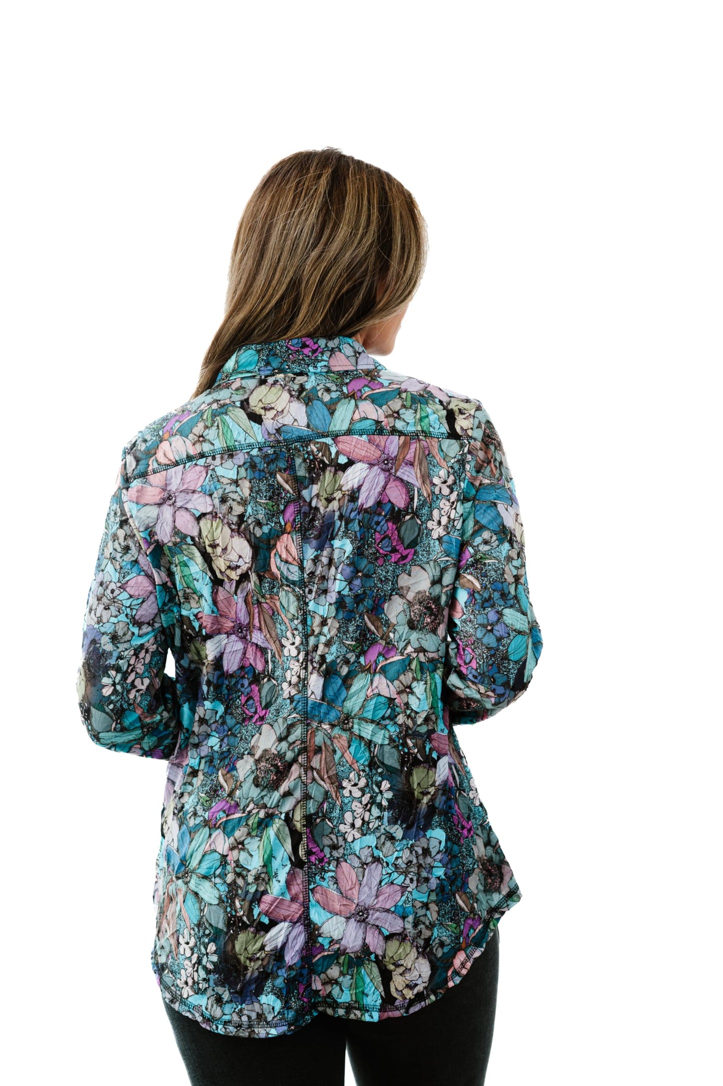 SNO SKINS Fall/Winter Collection Designer Print Crinkle Button-Down Shirt (Potpourri)