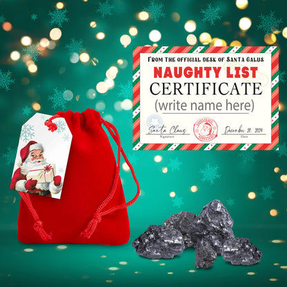Mexgrim Stocking Stuffers Premium Lump of Coal Bag for Naughty List & Funny, White Elephant, Novelty Gag Gift, Prank for Husband, Kids, & Adults. Includes Fun Santa's Certificate, Made in USA