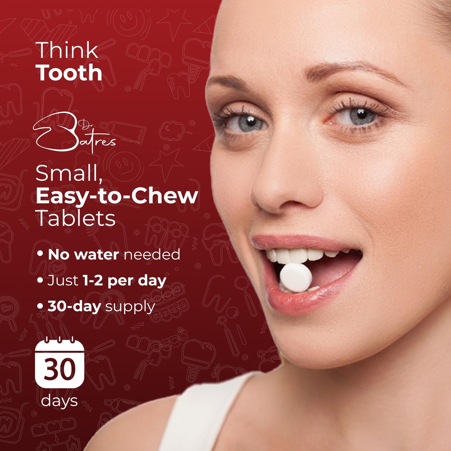 Think Tooth 60 Chewable Tablets, Oral Probiotics for Mouth Bad Breath Treatment for Adults, 5 Strains 7 Billion CFU, Doctor Formulated Oral Probiotics for Teeth & Gums, Fresh Breath, Chronic Halitosis