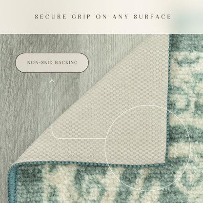 Maples Rugs Pelham Transitional Area Rugs - Made in USA - Washable, Non Slip, Indoor Carpet for Entryway, Foyer, Kitchen, and Bathroom, 1'8 x 2'10, Light Spa