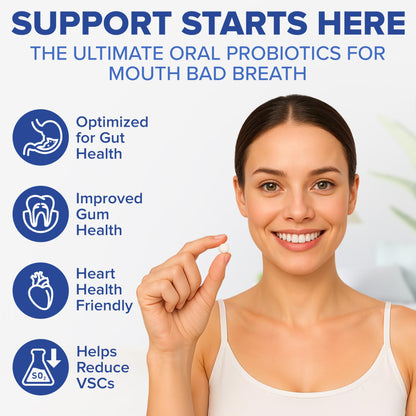 Tuthi Oral Probiotics & Tongue Scraper – Bad Breath Treatment for Adults – Dental Probiotics for Teeth and Gums – Supports Fresh Breath – 60 Chewable Tablets