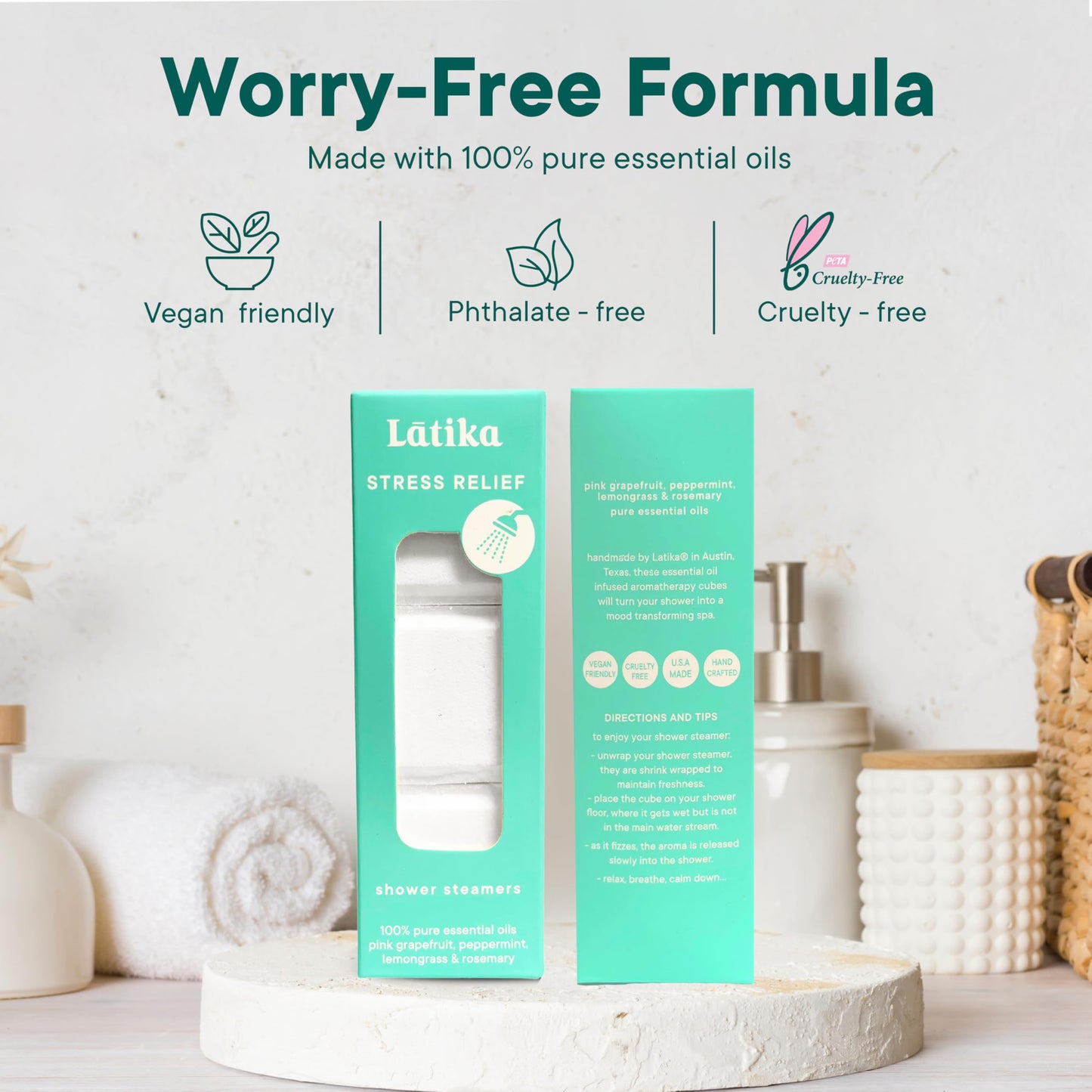 Latika Stress Relief Steamer - Aromatherapy with Pink Grapefruit, Peppermint, Lemongrass and Rosemary - Calming and Relaxing for Anxiety Relief, Spa Aromatherapy Hot Tub - Must-Haves for Women and Men