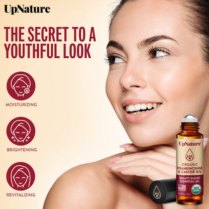 UpNature Organic Castor Oil and Frankincense Roll On – 100% Pure Hexane Free Castor Oil & Frankincense Under Eye Roller for Face - Wrinkles Dark Circles Beauty Rollerball