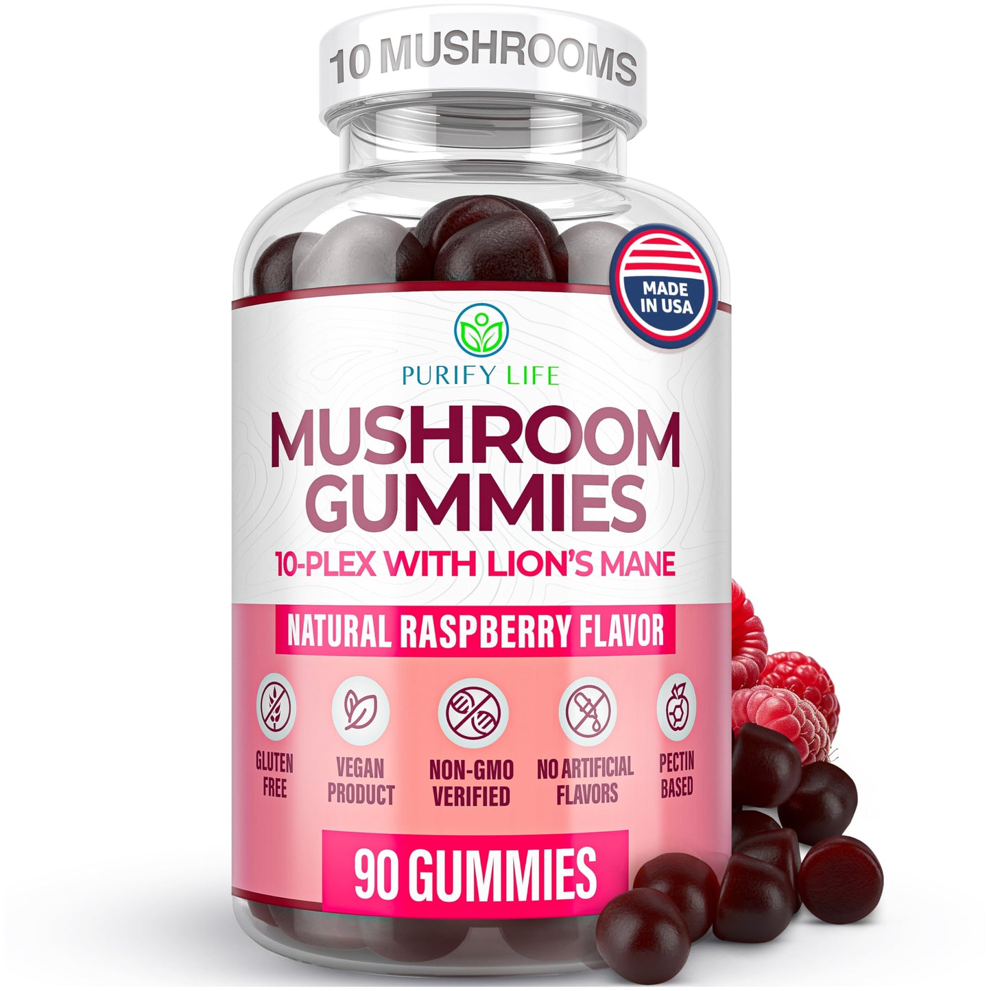 World's First Mushroom Complex Gummies - 10x Mushroom Supplement w Lions Mane (90 Chews 2500mg/serving) Nootropic Brain Supplement, Immune Support & Stress Relief - Replace Pills & Capsules, 7-Keto