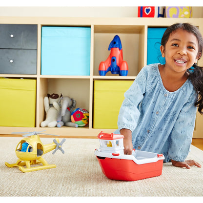 Green Toys Rescue Boat with Helicopter Red, 1 EA