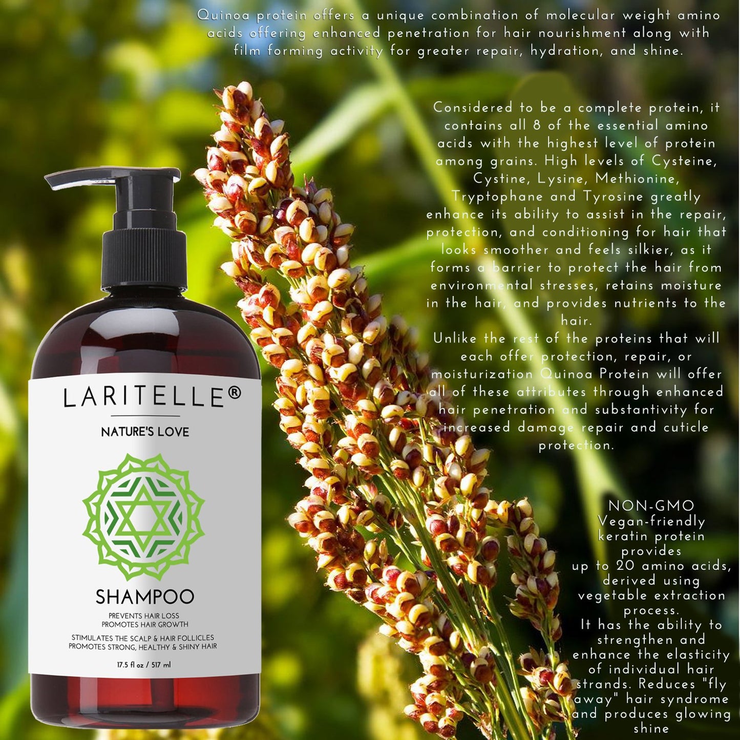 Laritelle Nature’s Love Organic Shampoo – 17.5 oz – Anti-Thinning Hair Growth, Rich Botanical Hydrosols & Keratin • Color Safe • Made in California