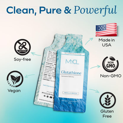 Liposomal Glutathione Supplement Squeeze Packs – Vitamin E and MCT Oil – Skin, Hair and Nail Health– High Absorption - Vanilla Almond – 30 Single-Serve Packets