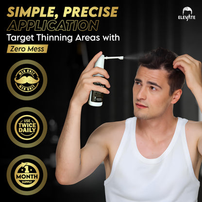 Elevate Hair Regrowth Treatment 5% Minoxidil Spray for Men - Clinically Proven Formula Fast Absorbing for Hair Loss and Growth Unscented Topical Hair Spray for Thinning & Balding Hair - Made in USA