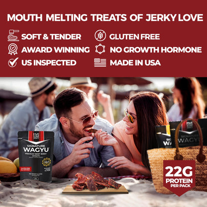 Five Star Wagyu Mesquite Beef Jerky, Soft & Mouth Melting Tender Jerky, Award-Winning Premium Beef Jerky, No Artificial Ingredients, Premium Gift Snack, Nitrate/Nitrite-Free, Gluten-Free, Wagyu Beef Snacks (2 Pack of 2oz-Total 4oz) Gourmet Beef Jerky